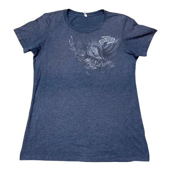 Iron Horse Saloon Wild & Free Graphic T-Shirt Womens XS Blue Biker Motorcycle - Picture 2 of 5